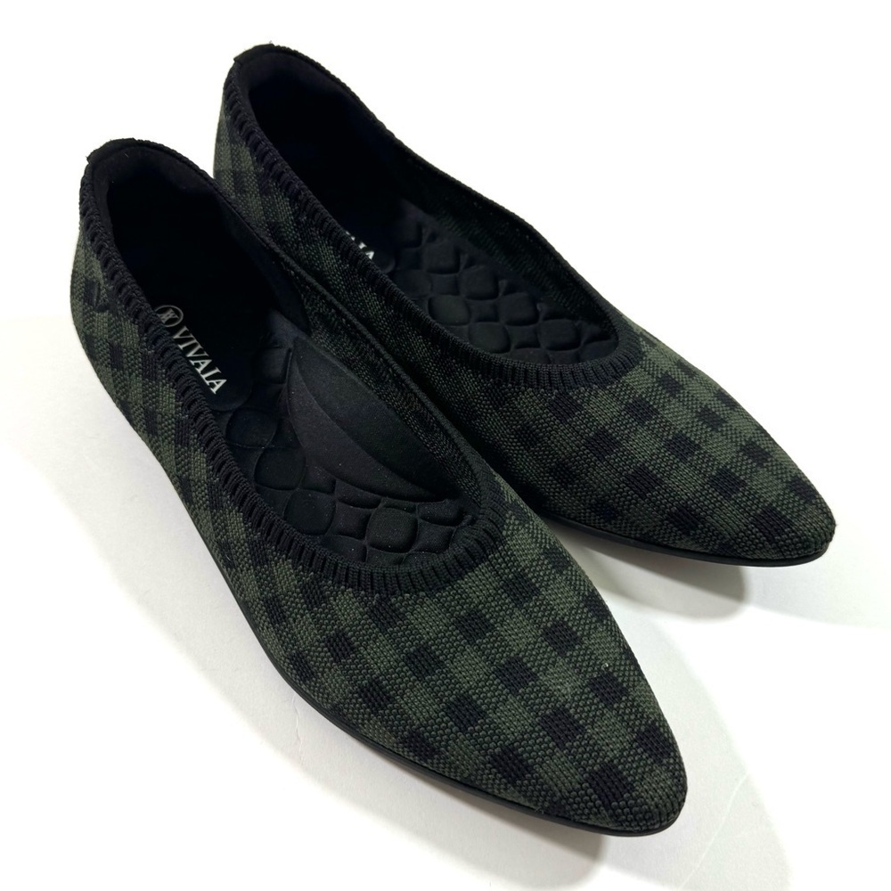 Vivaia Lightweight Pointed Toe Flats Aria Walker Black Green Plaid